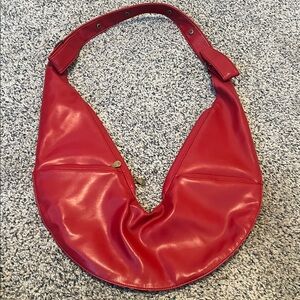 Sash Zebra Print Hobo Shoulder Bag Red Vegan Leather Crossbody 6 Zipper Pockets